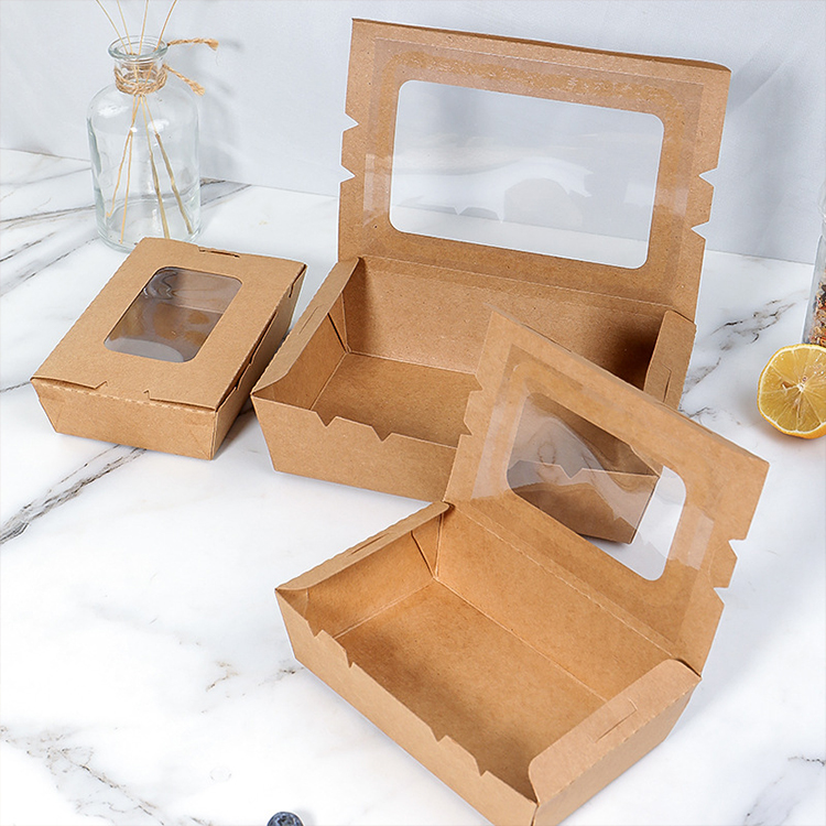Kraft Paper Food Box With Window (19.8*13.8*5cm/1200ml)