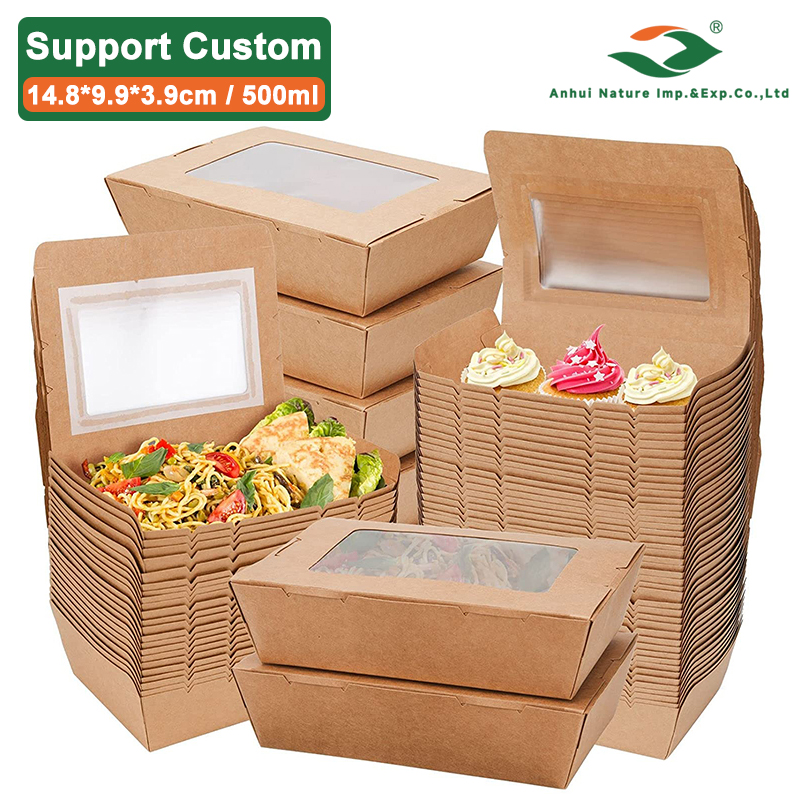 Kraft Paper Food Box With Window (14.8*9.9*3.9cm/500ml)
