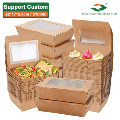 Kraft Paper Food Box With Window (22*17*6.5cm/2100ml)