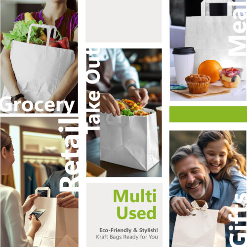 White Kraft Flat Handle Paper Bag