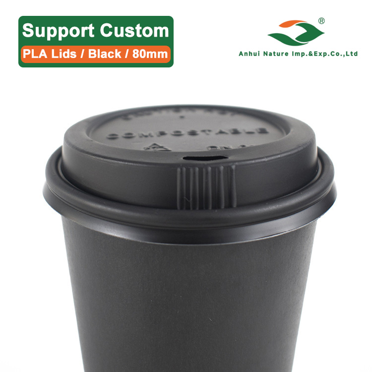 PLA Lids for Paper Cup - 80mm, Black