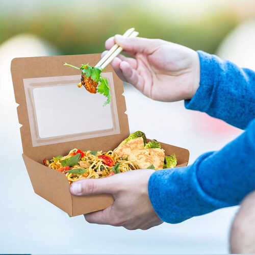 Disposable Kraft Paper Food Box with Window 1200ML