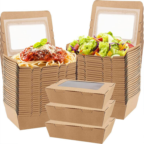 Disposable Kraft Paper Food Box with Window 1200ML
