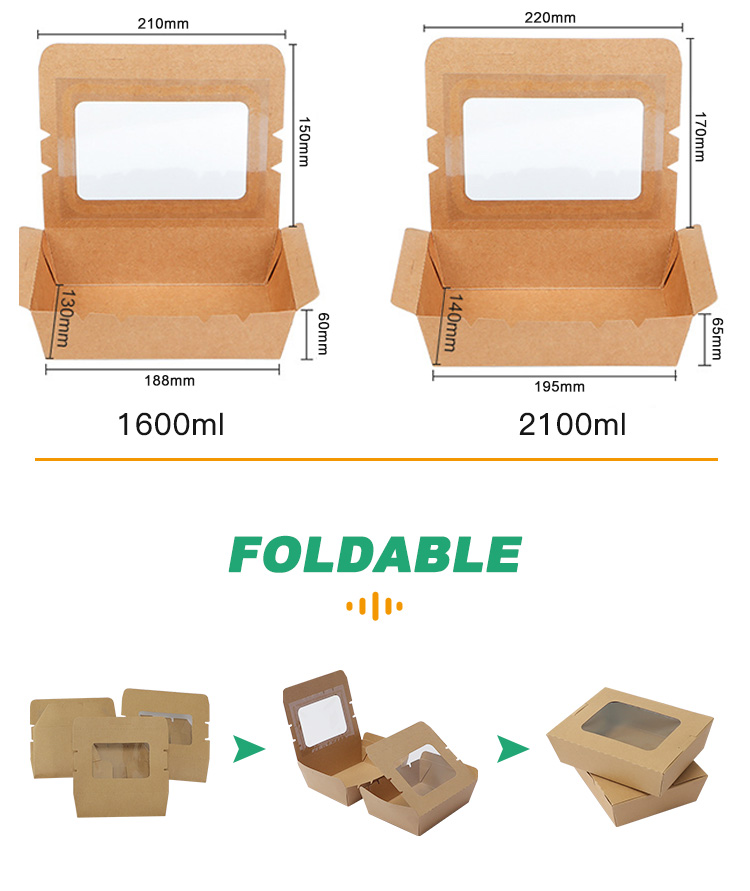 Disposable Kraft Paper Food Box with Window 1200ML