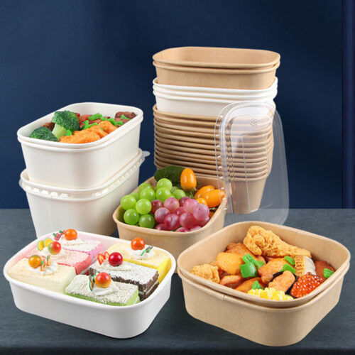 Disposable Rectangle Large Salad Bowl with Lid (4) Disposable Rectangle Large Salad Bowl With Lid