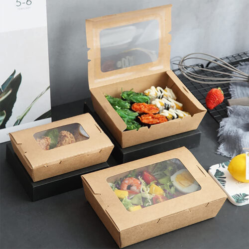 Kraft Paper Food Box With Window For Salad