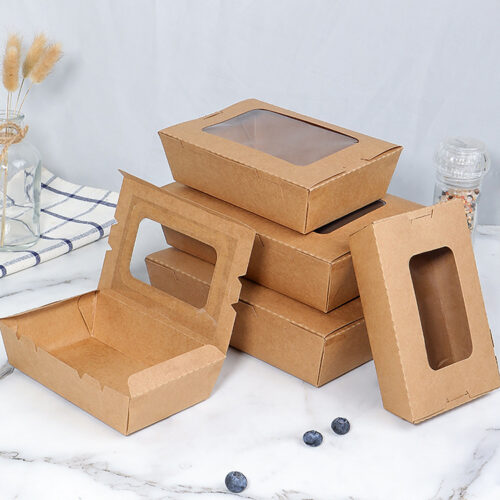Kraft Paper Food Box With Window for Salad (3) Kraft Paper Food Box With Window For Salad