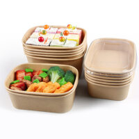 Recyclable 1300ML Rectangle Paper Salad Bowl (2) Recyclable 1300ML Rectangle Paper Salad Bowl