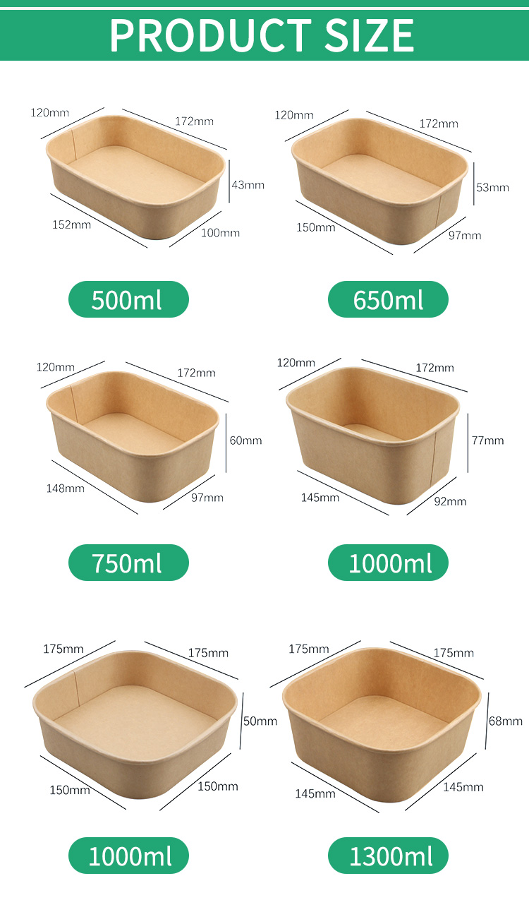 Recyclable 1300ML Rectangle Paper Salad Bowl