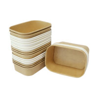 Recyclable 1300ML Rectangle Paper Salad Bowl (5) Recyclable 1300ML Rectangle Paper Salad Bowl
