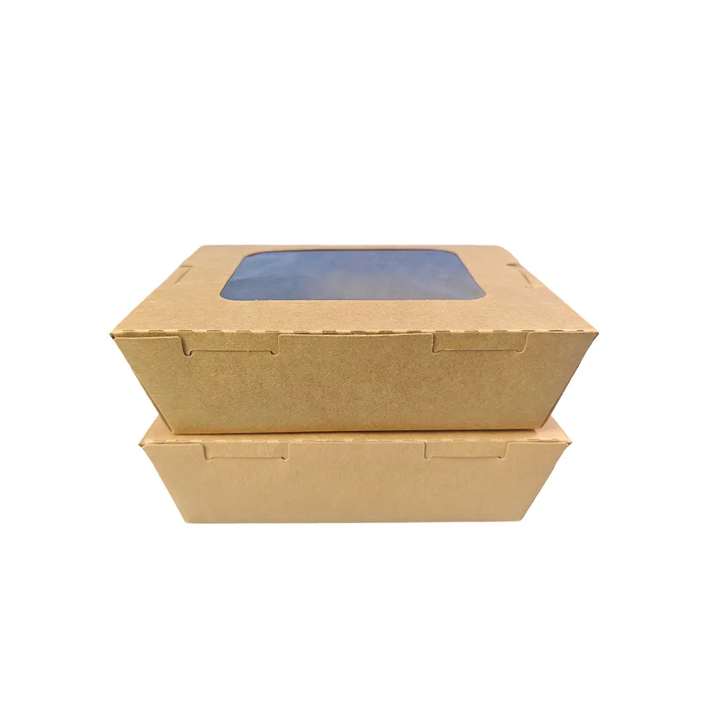900ml Disposable Brown Kraft Paper Food Box With Window