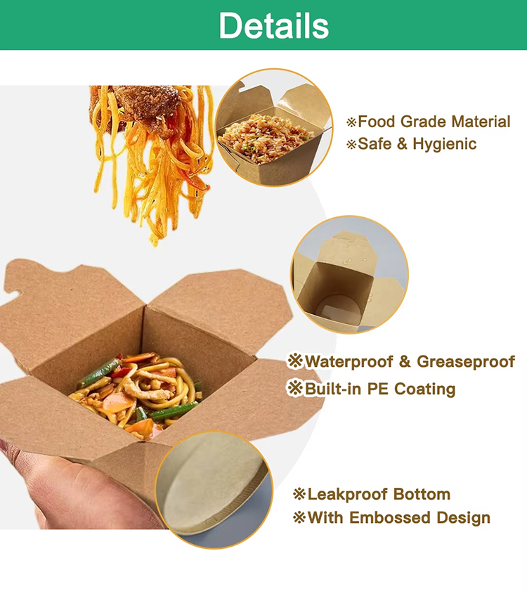 Takeaway Kraft Paper Rice Noodle Box Biodegradable