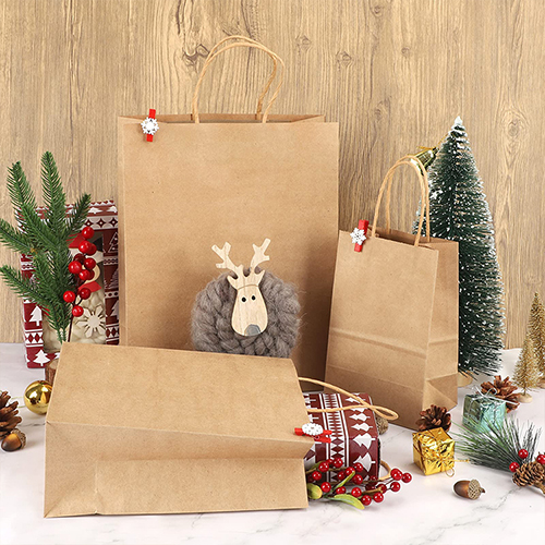 Take Away Food Packaging Brown Craft Paper Bag For Christmas