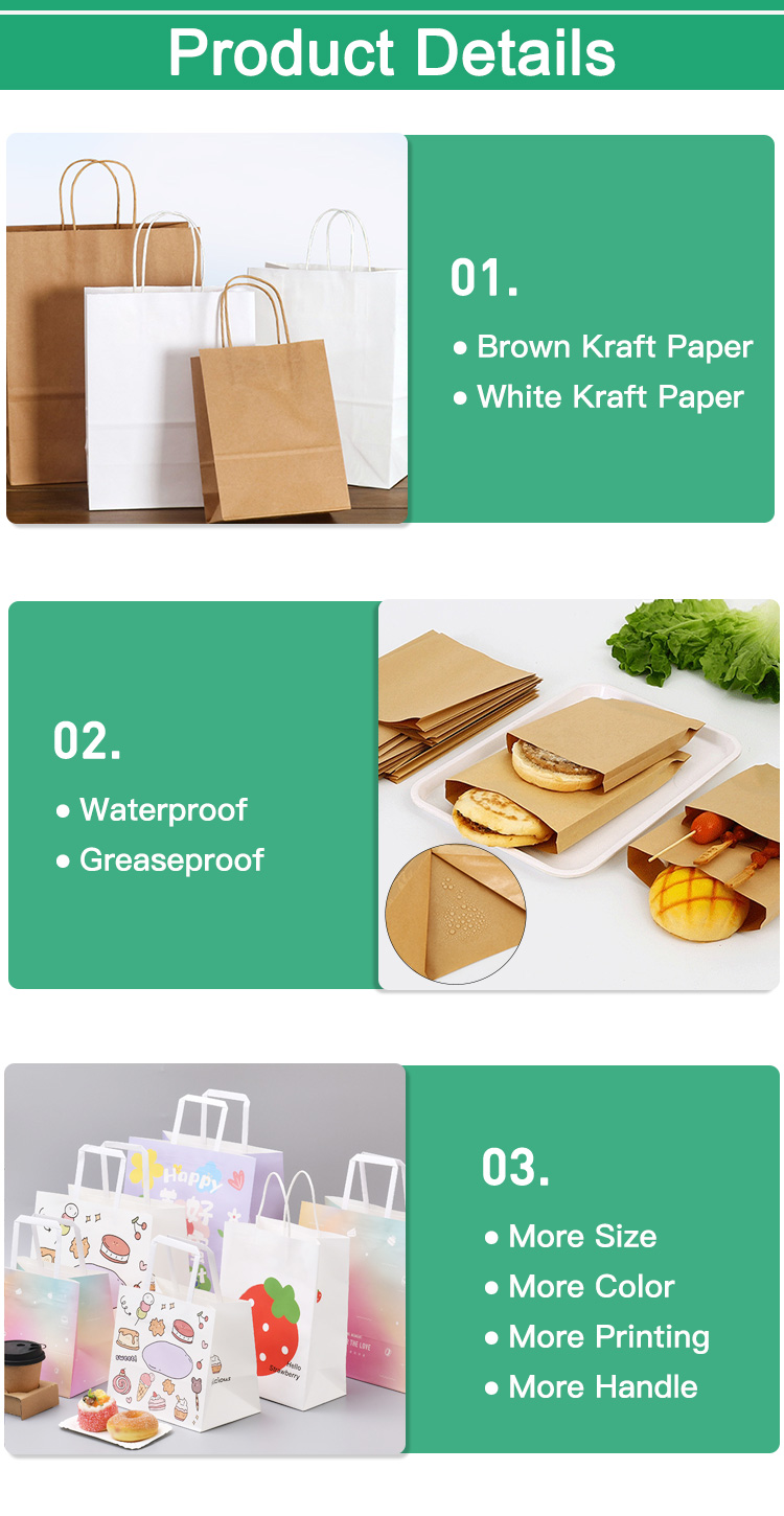 Take Away Food Packaging Brown Craft Paper Bag For Christmas