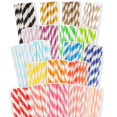 230mm Striped Paper Straws Bulk