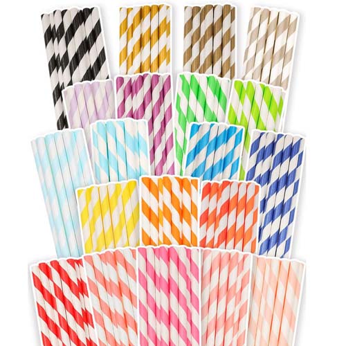 230mm Striped Paper Straws Bulk