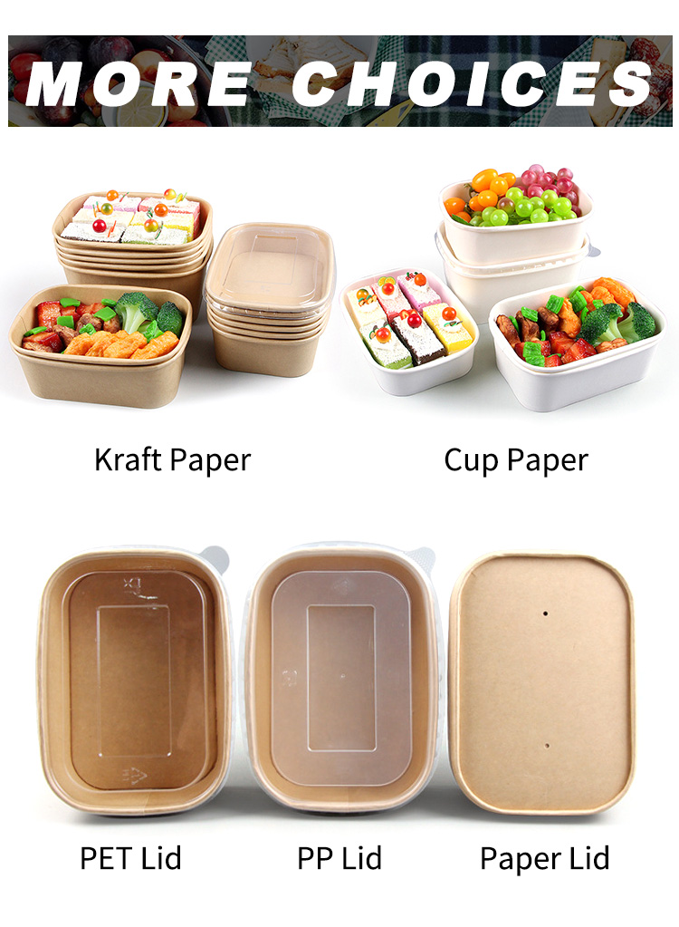 Kraft Paper Salad Bowls Rectangle 500ml