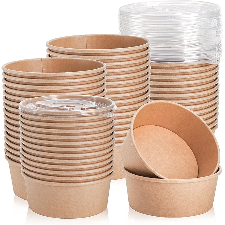 1000ml Kraft Paper Salad Bowl with PET Lid 1000ml Kraft Paper Salad Bowl with PET Lid