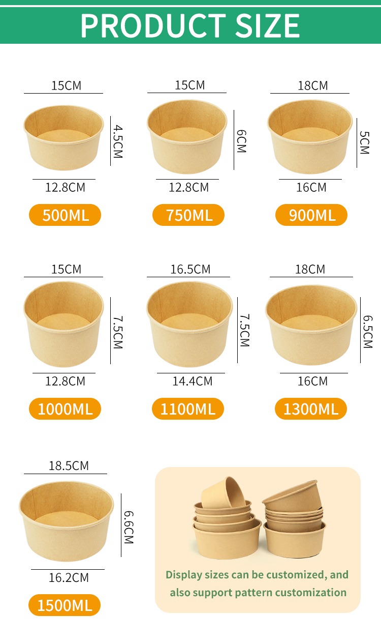 1000ml Kraft Paper Salad Bowl with PET Lid